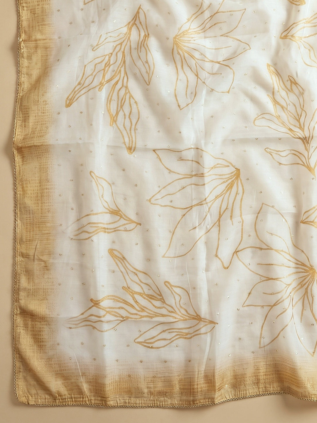 Mustard Embroidered Cotton Blend Unstitched Suit With Pant &amp; Dupatta