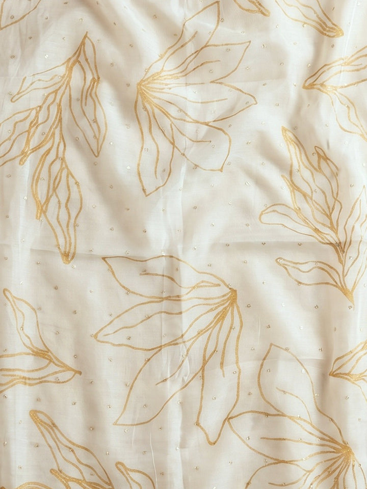 Mustard Embroidered Cotton Blend Unstitched Suit With Pant &amp; Dupatta