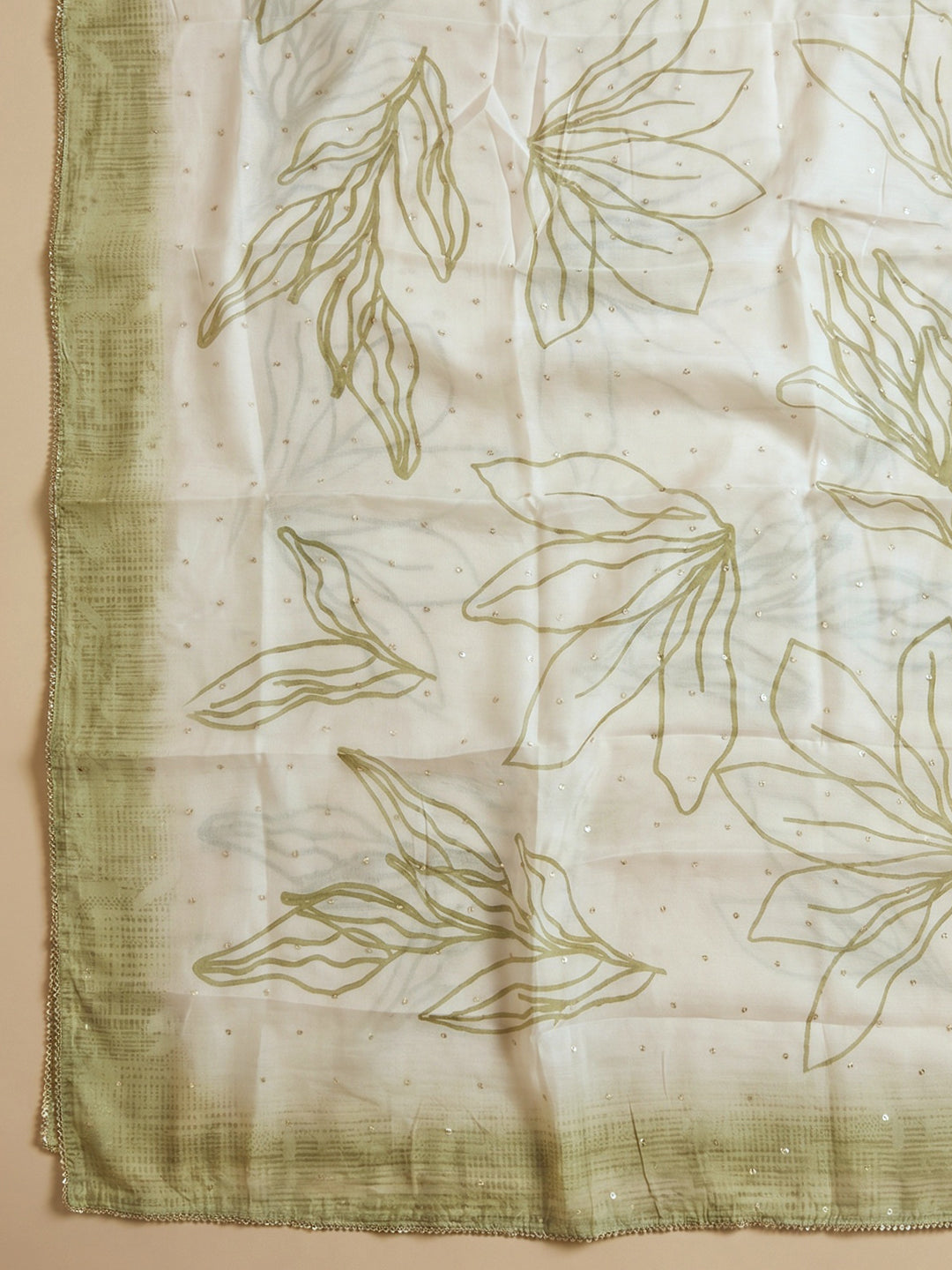 Pista Green Embroidered Cotton Blend Unstitched Suit With Pant &amp; Dupatta