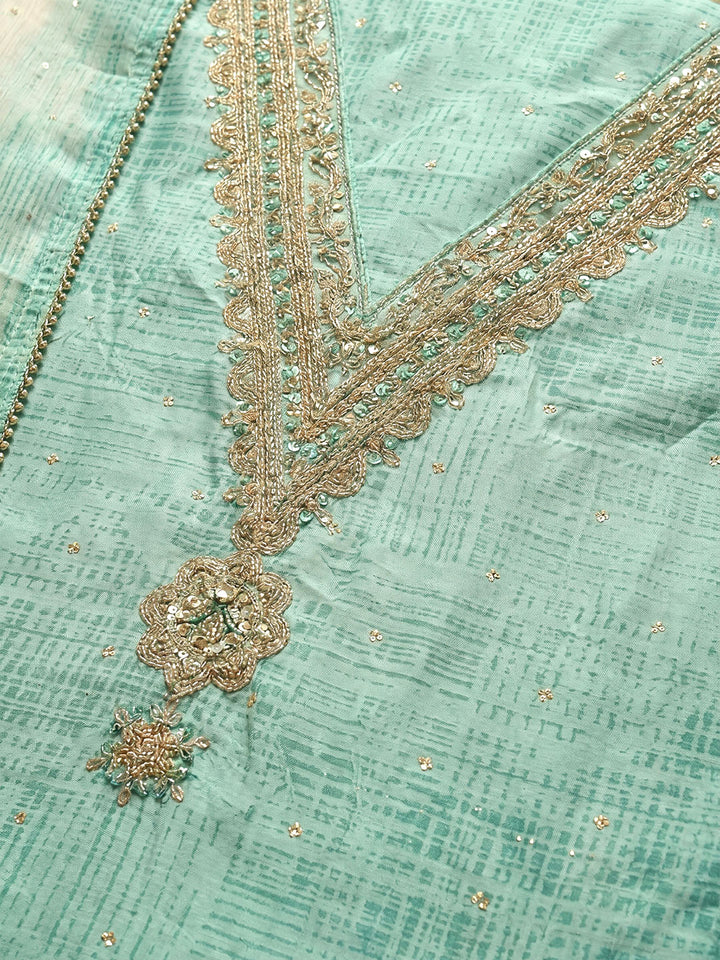Rama Green Embroidered Cotton Blend Unstitched Suit With Pant &amp; Dupatta