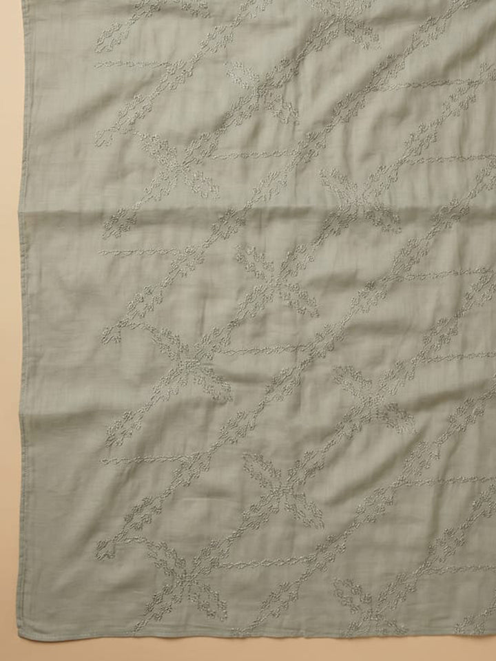 Aqua Green Printed Cotton Blend Unstitched Suit With Pant &amp; Dupatta