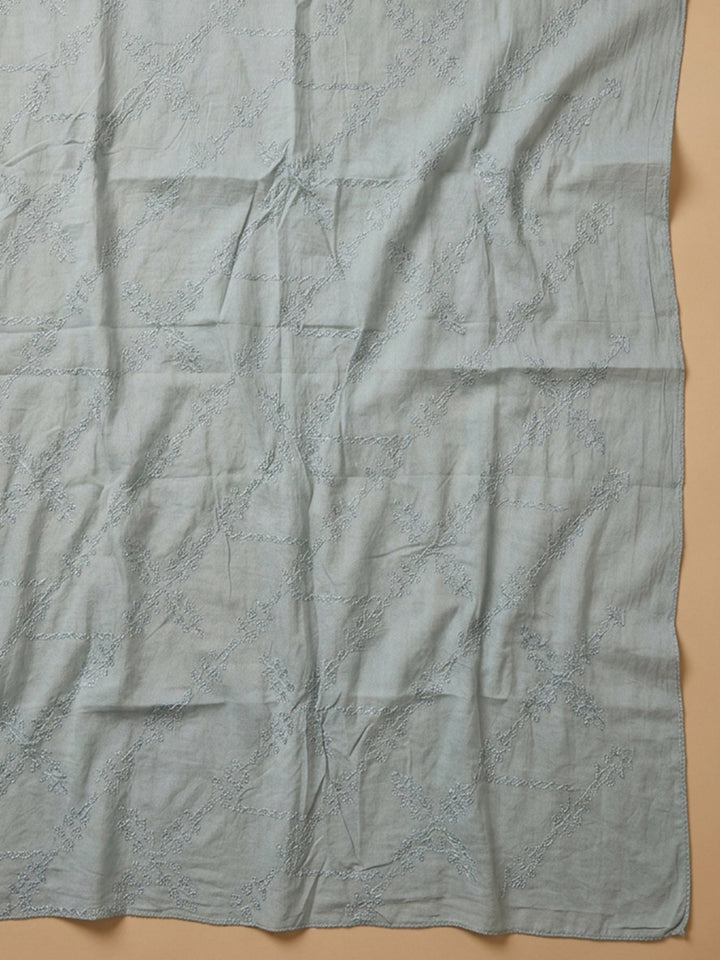 Grey Printed Cotton Blend Unstitched Suit With Pant &amp; Dupatta