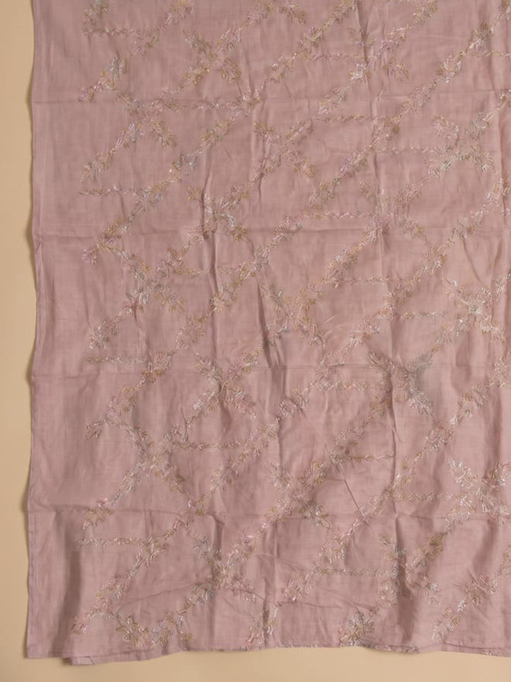 Peach Printed Cotton Blend Unstitched Suit With Pant &amp; Dupatta