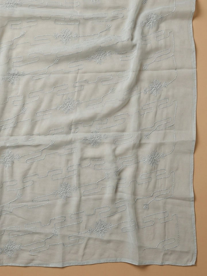 Grey Embroidered Cotton Blend Unstitched Suit With Pant &amp; Dupatta