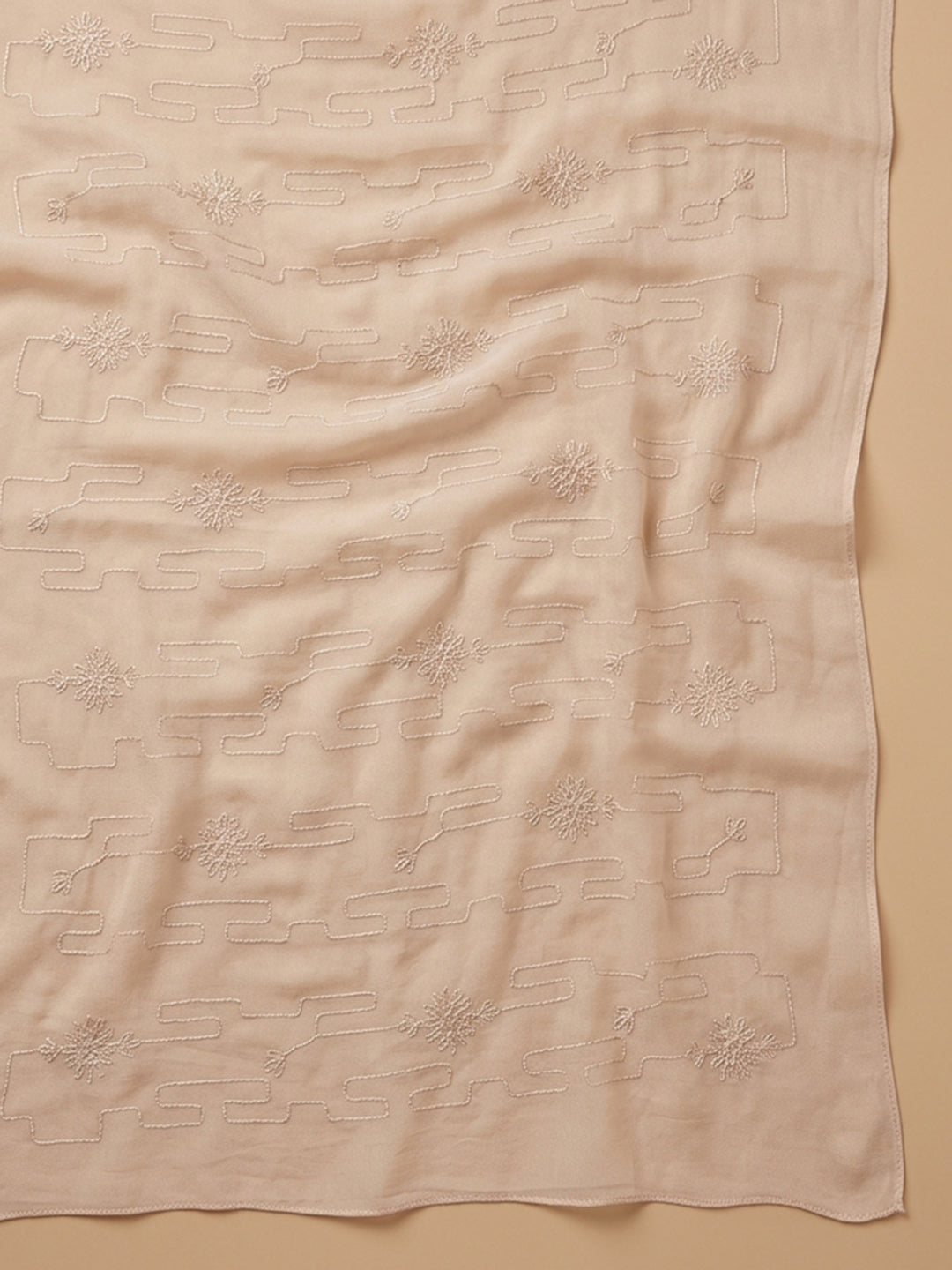 Peach Embroidered Cotton Blend Unstitched Suit With Pant &amp; Dupatta