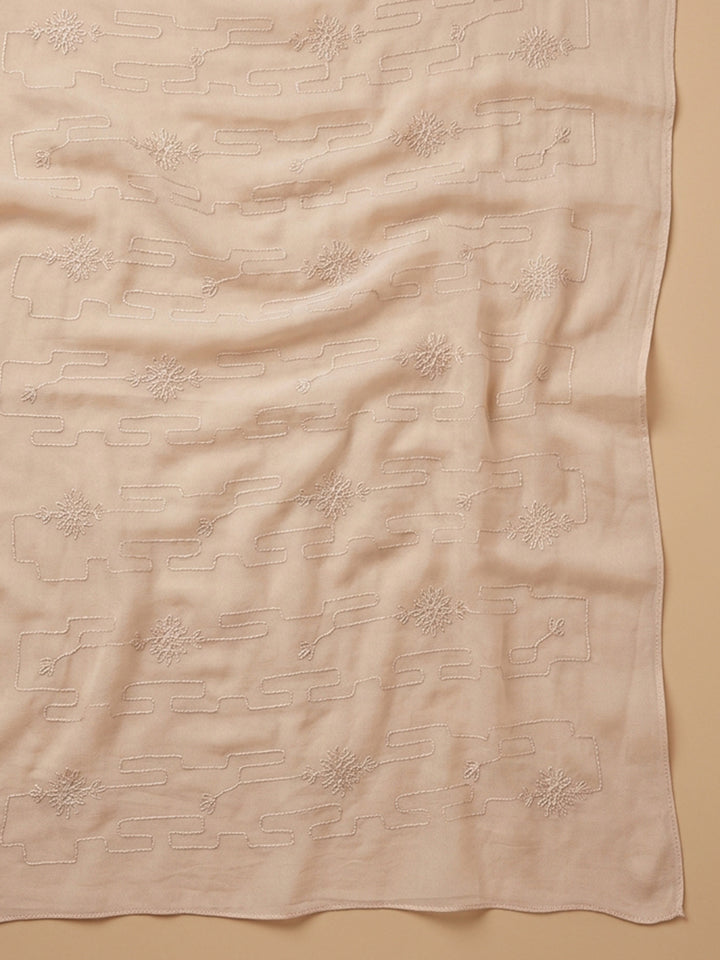Peach Embroidered Cotton Blend Unstitched Suit With Pant &amp; Dupatta