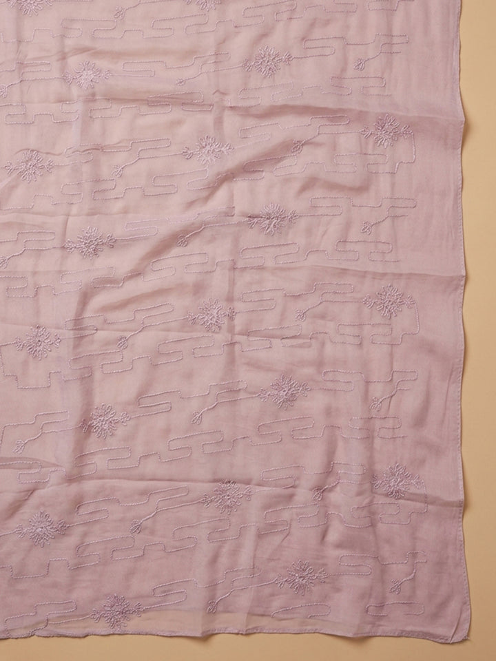 Pink Embroidered Cotton Blend Unstitched Suit With Pant &amp; Dupatta