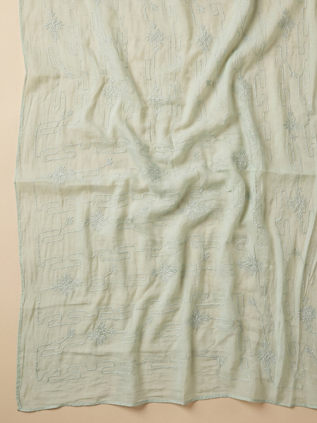 Pista Green Embroidered Cotton Blend Unstitched Suit With Pant &amp; Dupatta