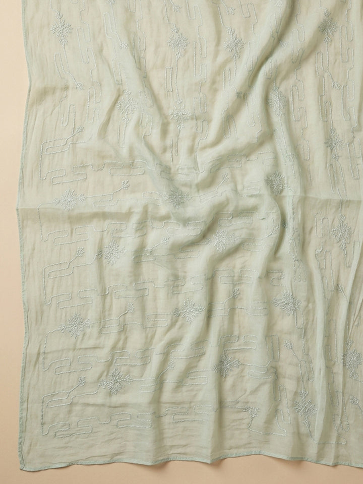 Pista Green Embroidered Cotton Blend Unstitched Suit With Pant &amp; Dupatta
