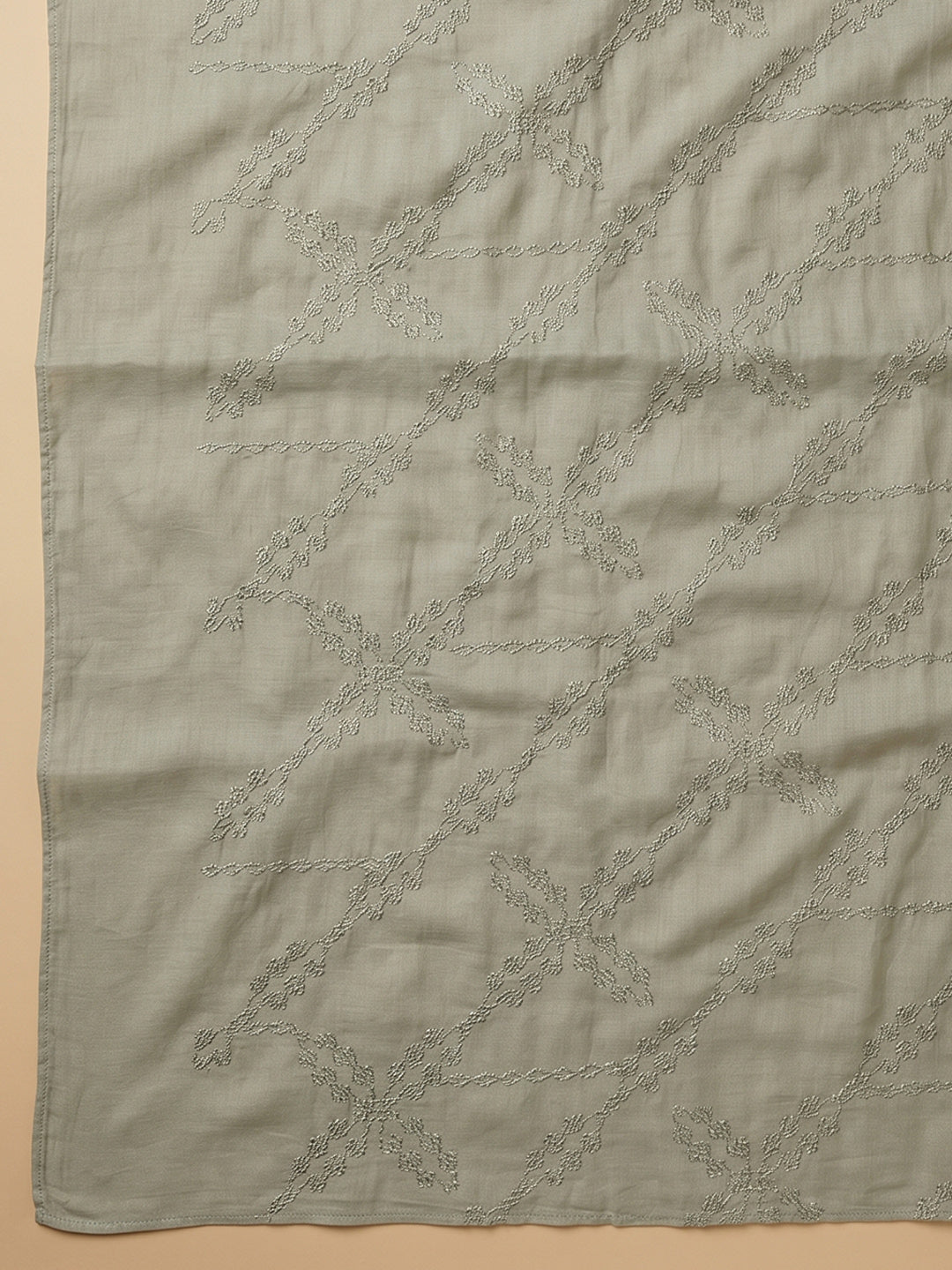 Aqua Green Embroidered Cotton Blend Unstitched Suit With Pant &amp; Dupatta