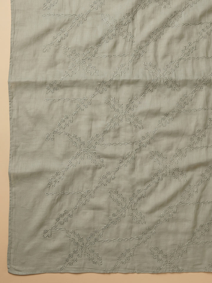 Aqua Green Embroidered Cotton Blend Unstitched Suit With Pant &amp; Dupatta