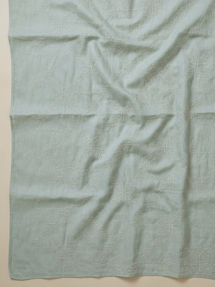 Grey Embroidered Cotton Blend Unstitched Suit With Pant &amp; Dupatta