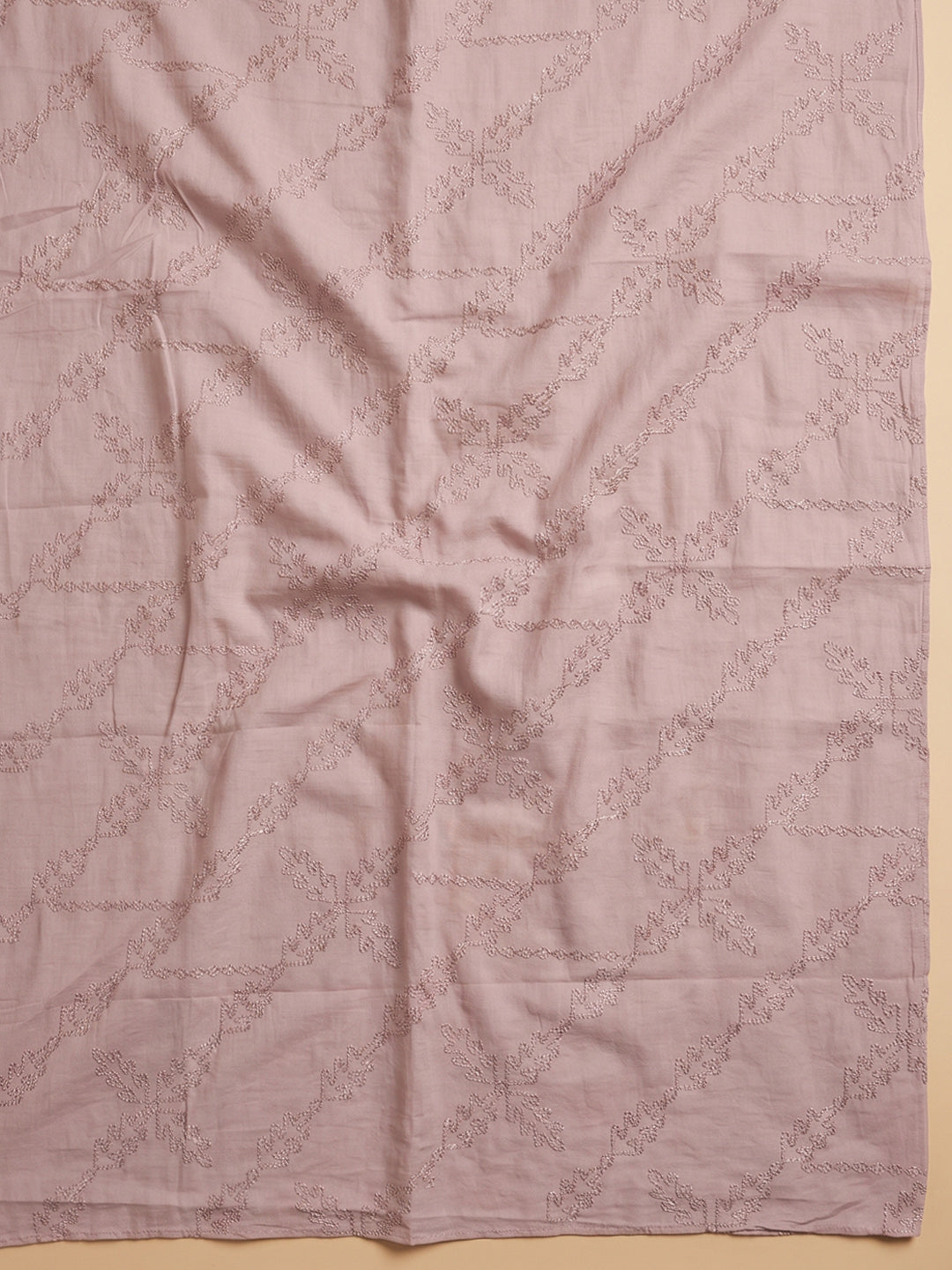 Peach Embroidered Cotton Blend Unstitched Suit With Pant &amp; Dupatta