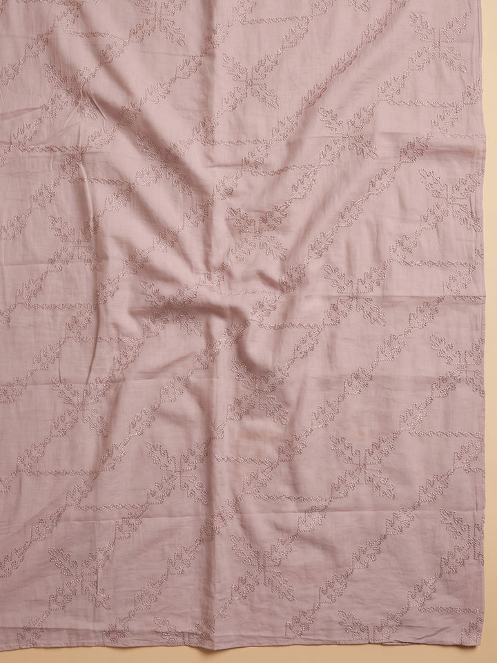 Peach Embroidered Cotton Blend Unstitched Suit With Pant &amp; Dupatta