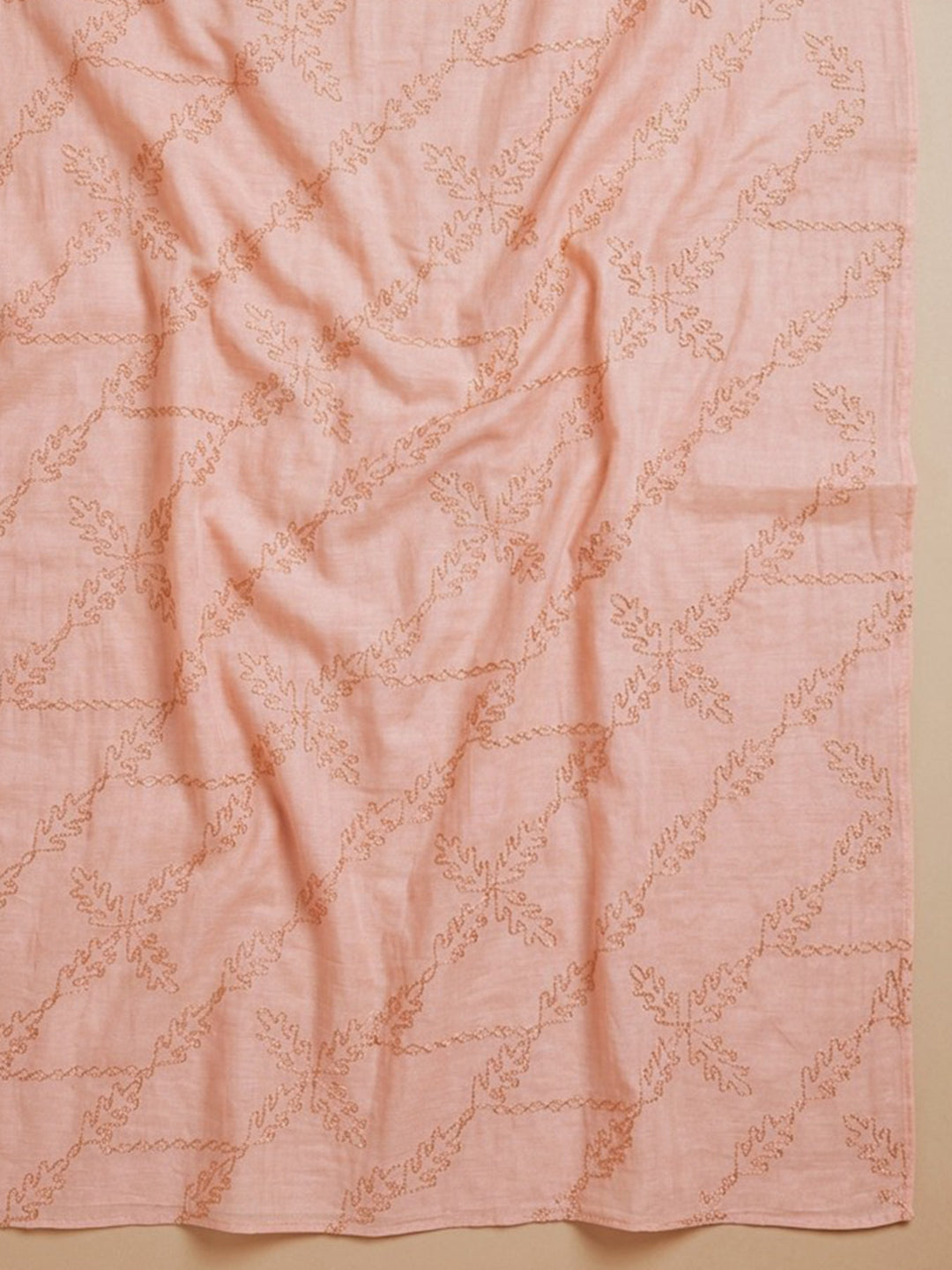 Peach Printed Cotton Blend Unstitched Suit With Pant &amp; Dupatta