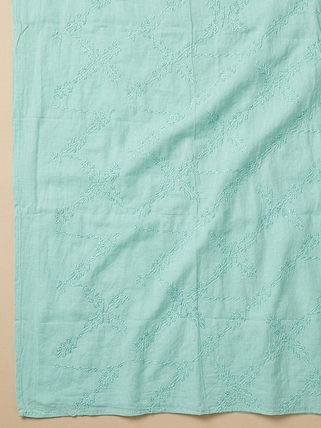 Sea Green Printed Cotton Blend Unstitched Suit With Pant &amp; Dupatta