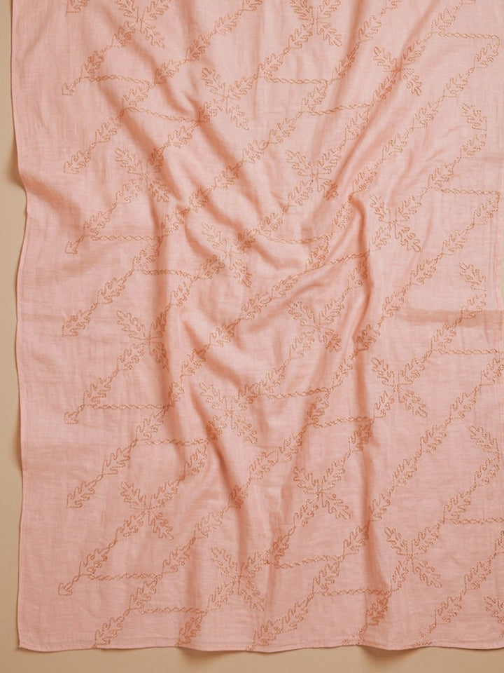 Peach Printed Cotton Blend Unstitched Suit With Pant &amp; Dupatta