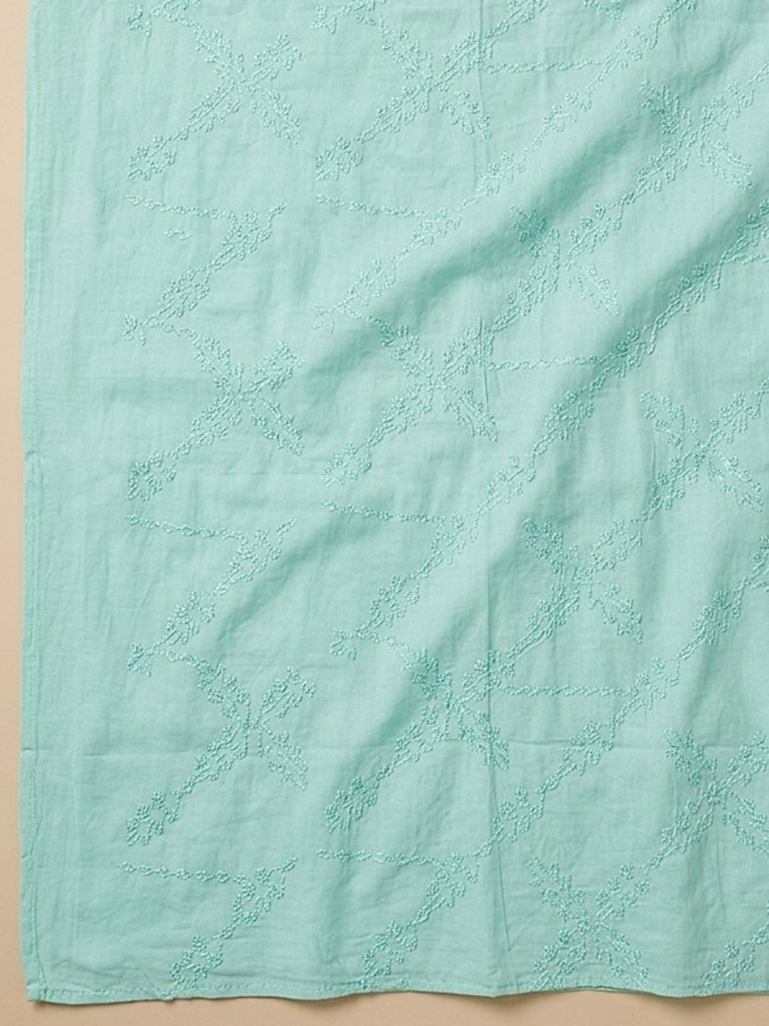 Sea Green Printed Cotton Blend Unstitched Suit With Pant &amp; Dupatta