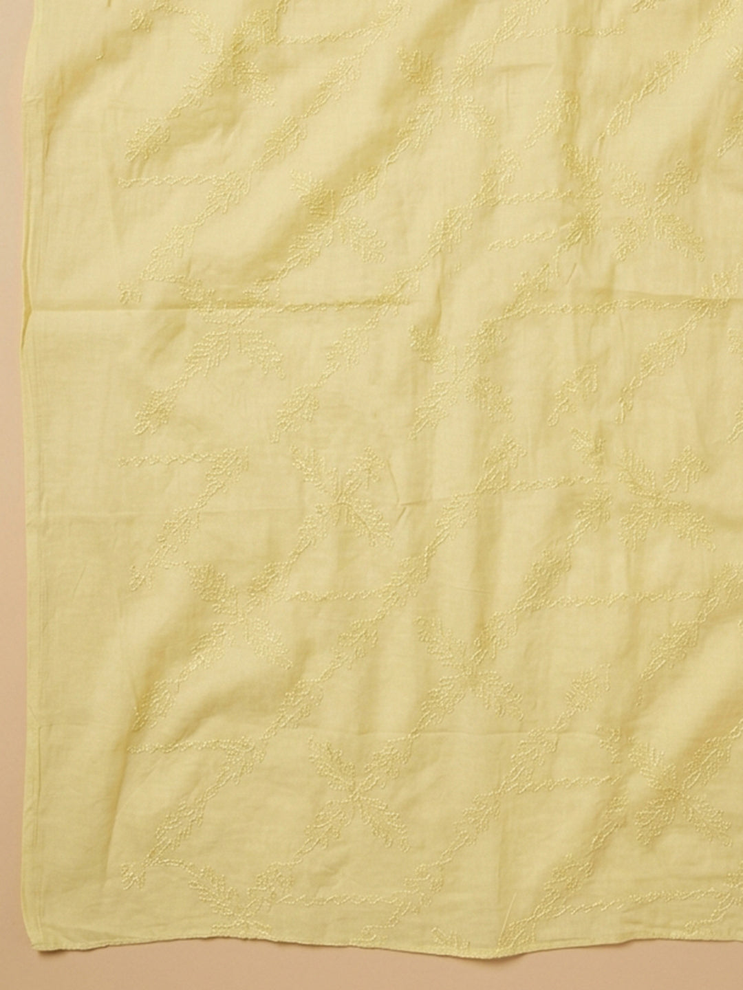 Yellow Printed Cotton Blend Unstitched Suit With Pant &amp; Dupatta