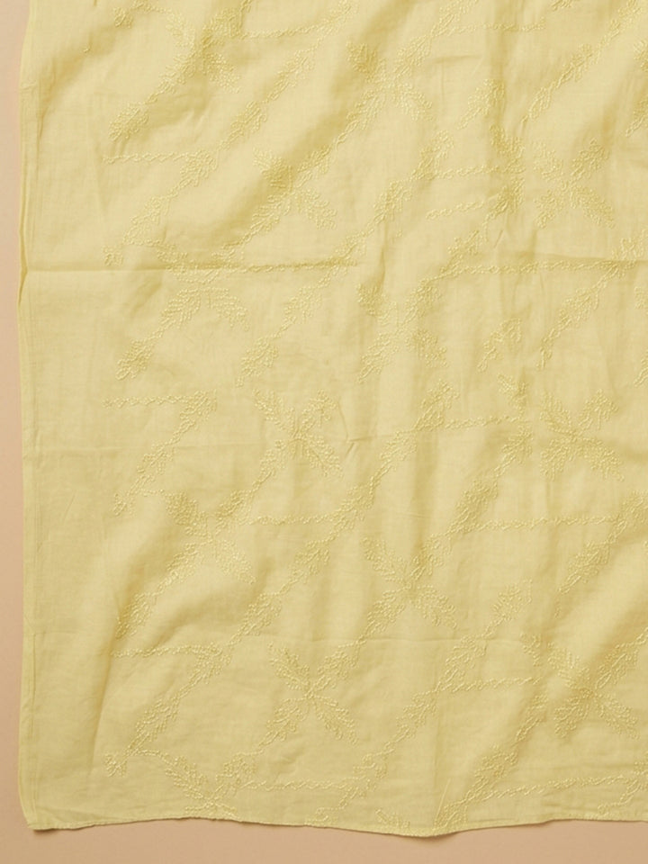 Yellow Printed Cotton Blend Unstitched Suit With Pant &amp; Dupatta