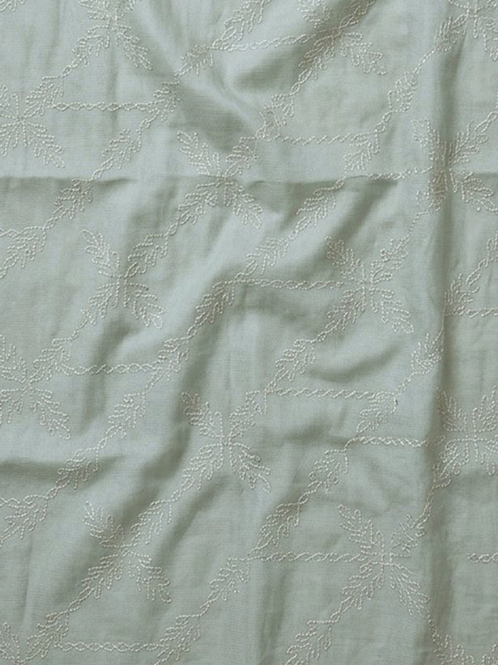 Aqua Blue Printed Cotton Blend Unstitched Suit With Pant &amp; Dupatta