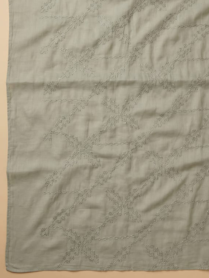 Aqua Green Printed Cotton Blend Unstitched Suit With Pant &amp; Dupatta