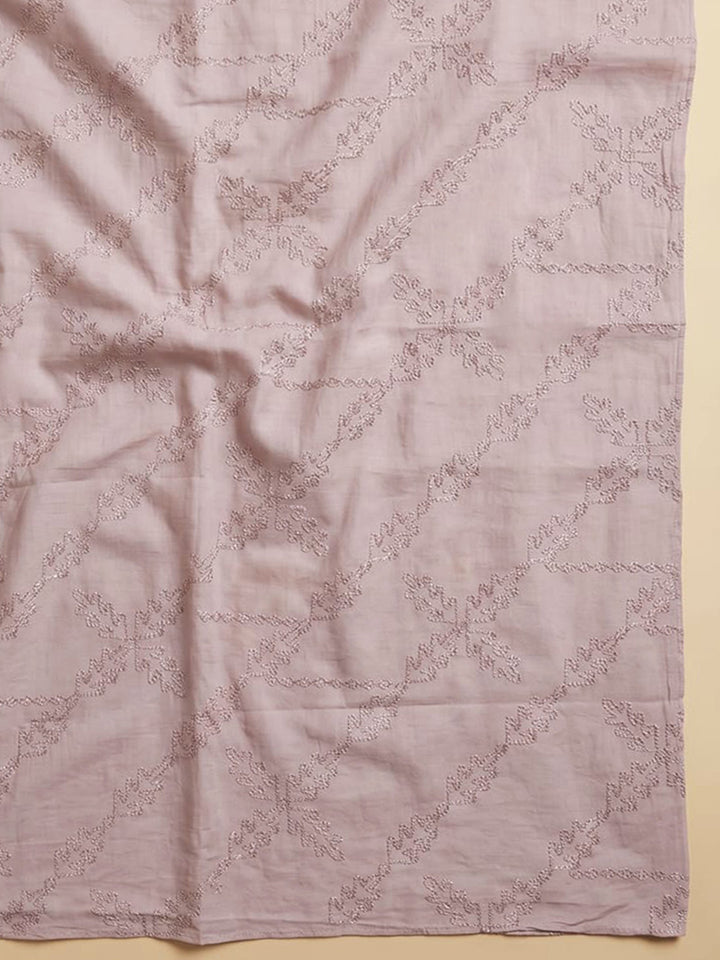 Dusty Pink Printed Cotton Blend Unstitched Suit With Pant &amp; Dupatta