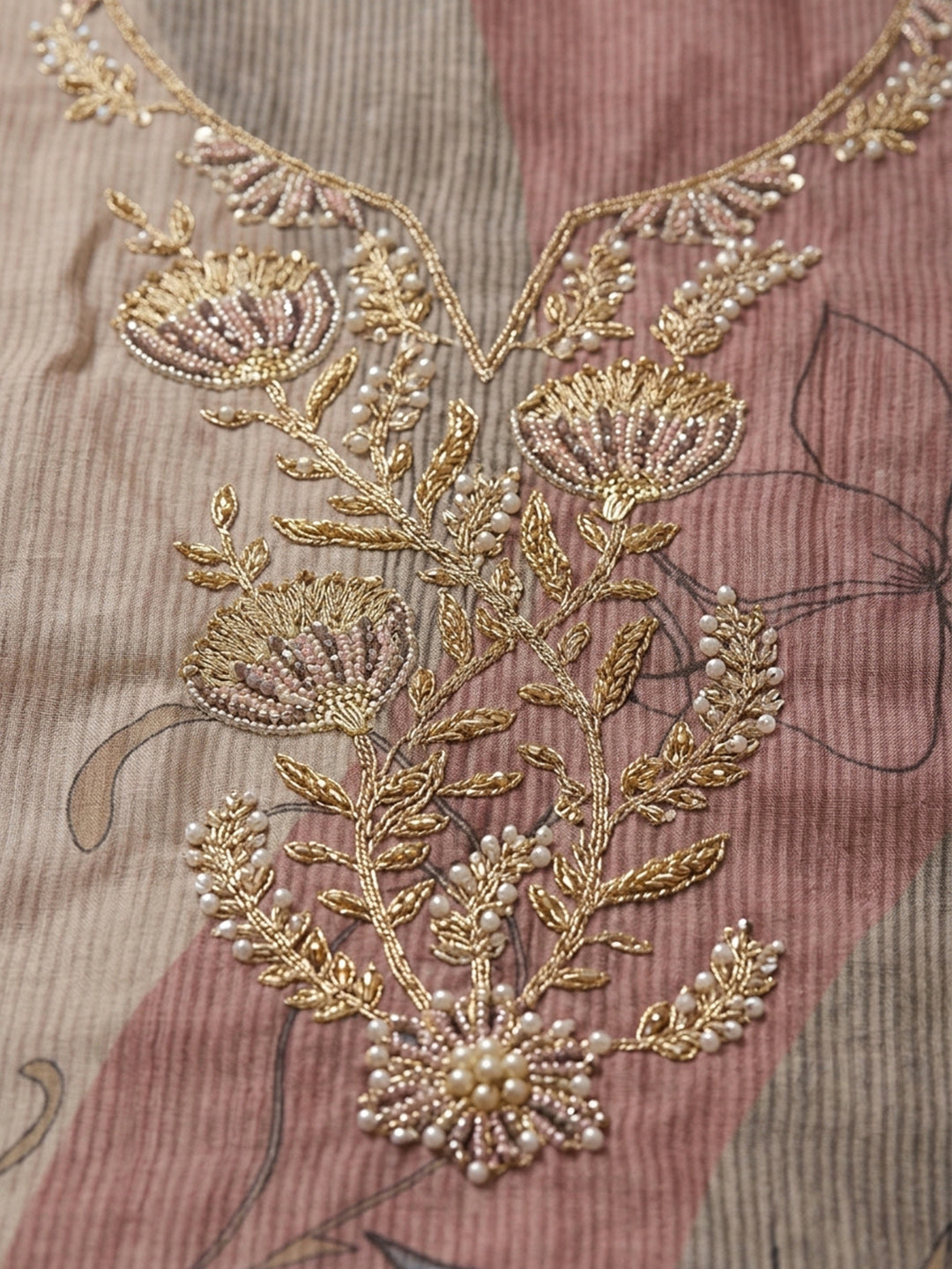 Onion Pink Embroidered Chanderi Unstitched Suit With Pant &amp; Dupatta