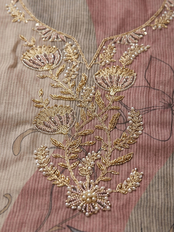 Onion Pink Embroidered Chanderi Unstitched Suit With Pant &amp; Dupatta