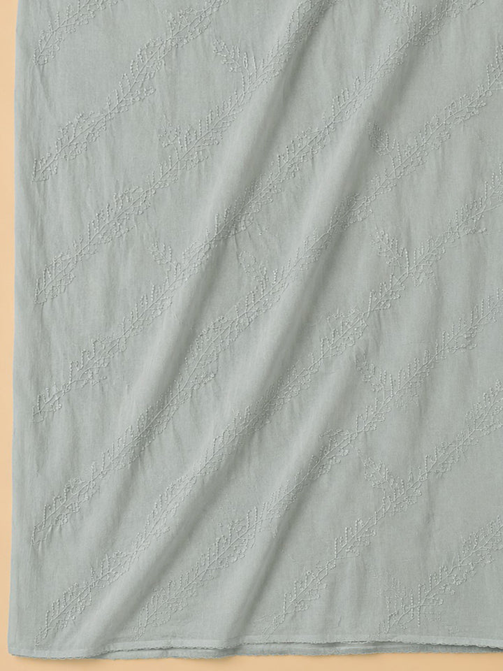Grey Printed Cotton Blend Unstitched Dress Material