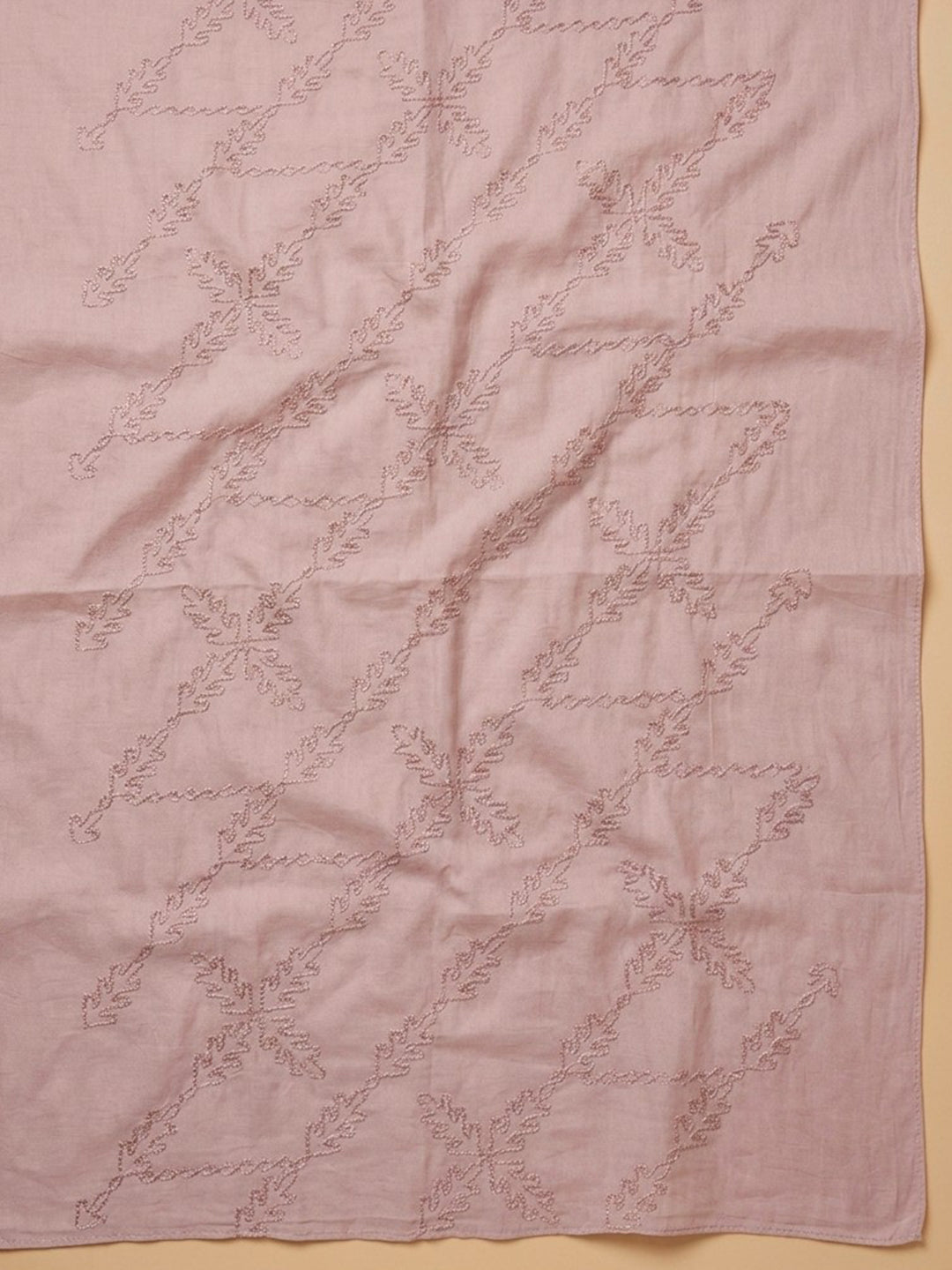 Peach Printed Cotton Blend Unstitched Dress Material