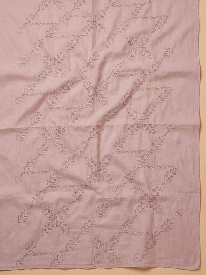 Peach Printed Cotton Blend Unstitched Dress Material