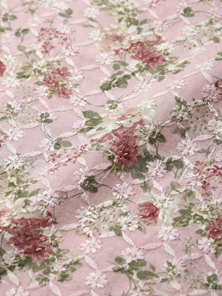 Peach Printed Cotton Blend Unstitched Dress Material