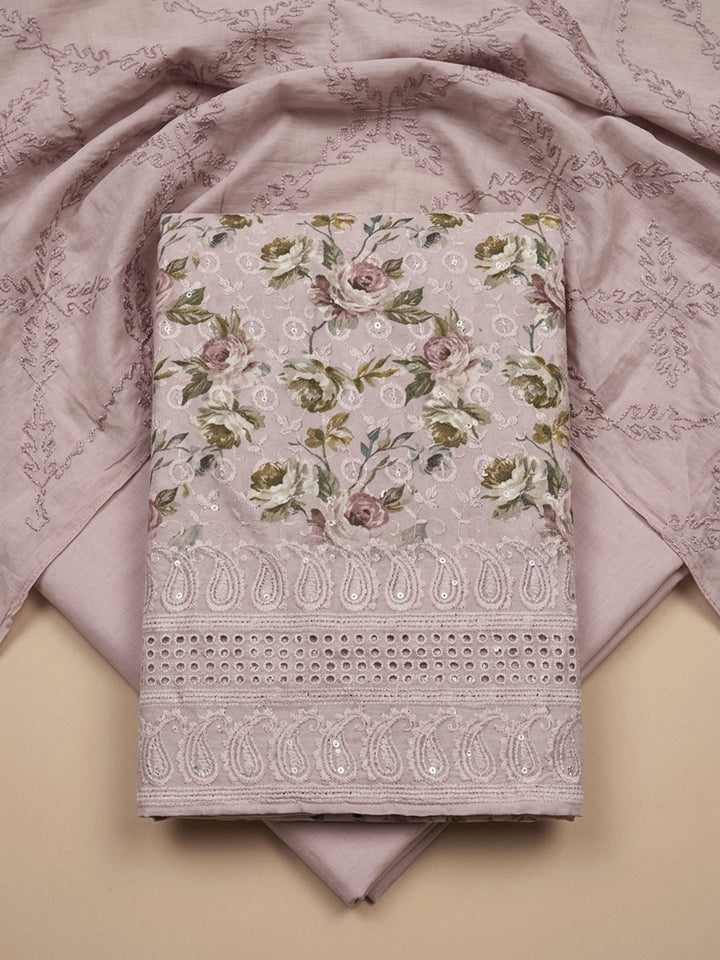Pink Printed Cotton Blend Unstitched Dress Material