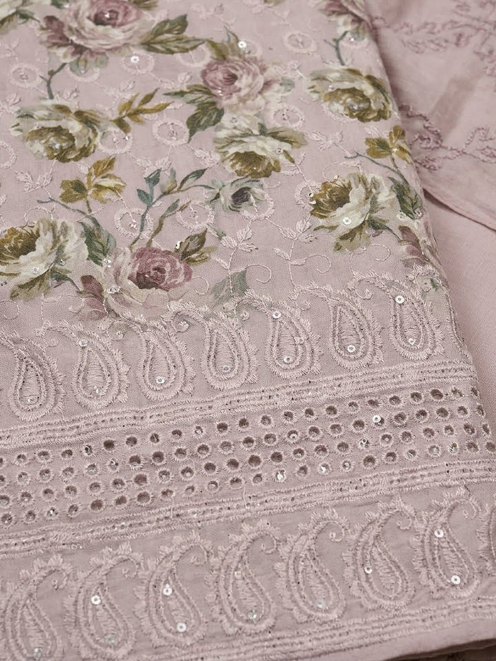 Pink Printed Cotton Blend Unstitched Dress Material