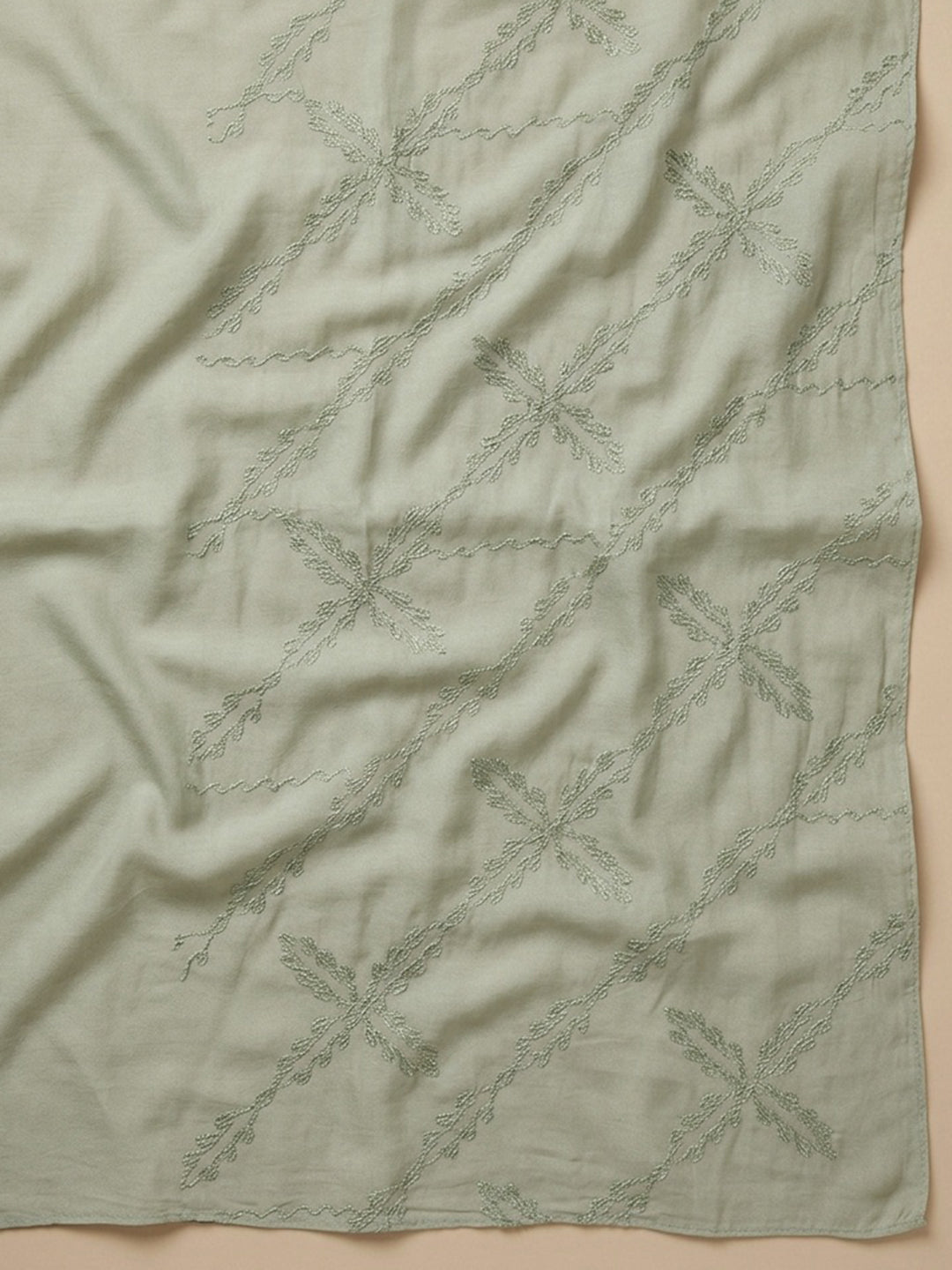 Pista Green Printed Cotton Blend Unstitched Dress Material