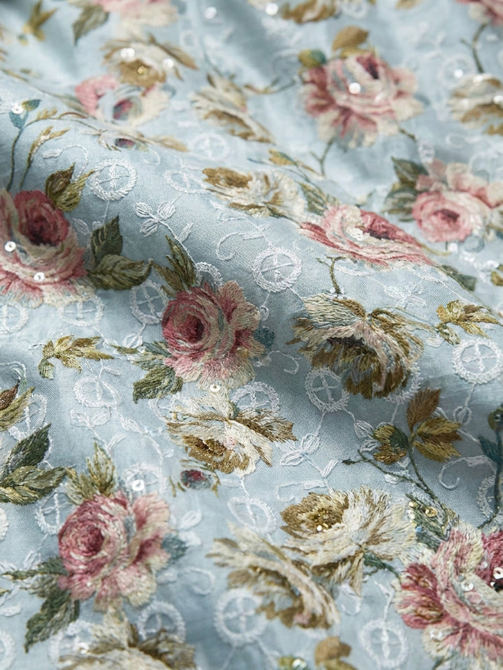 Grey Printed Cotton Blend Unstitched Dress Material