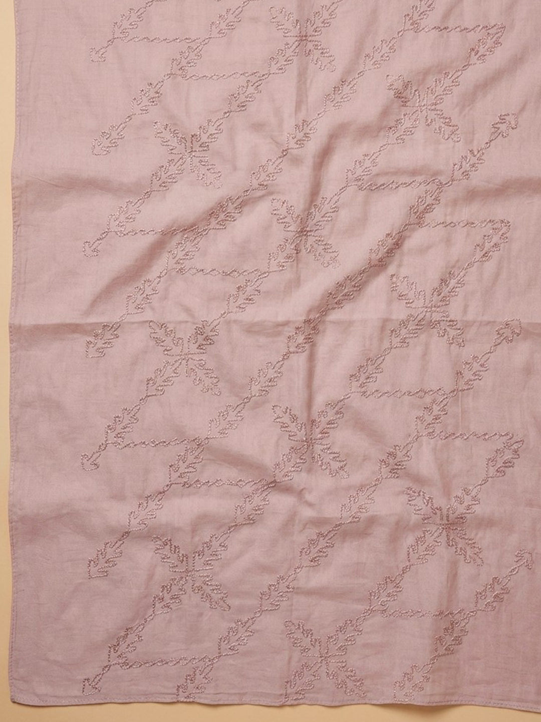 Peach Printed Cotton Blend Unstitched Dress Material