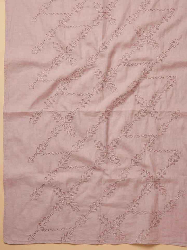 Peach Printed Cotton Blend Unstitched Dress Material