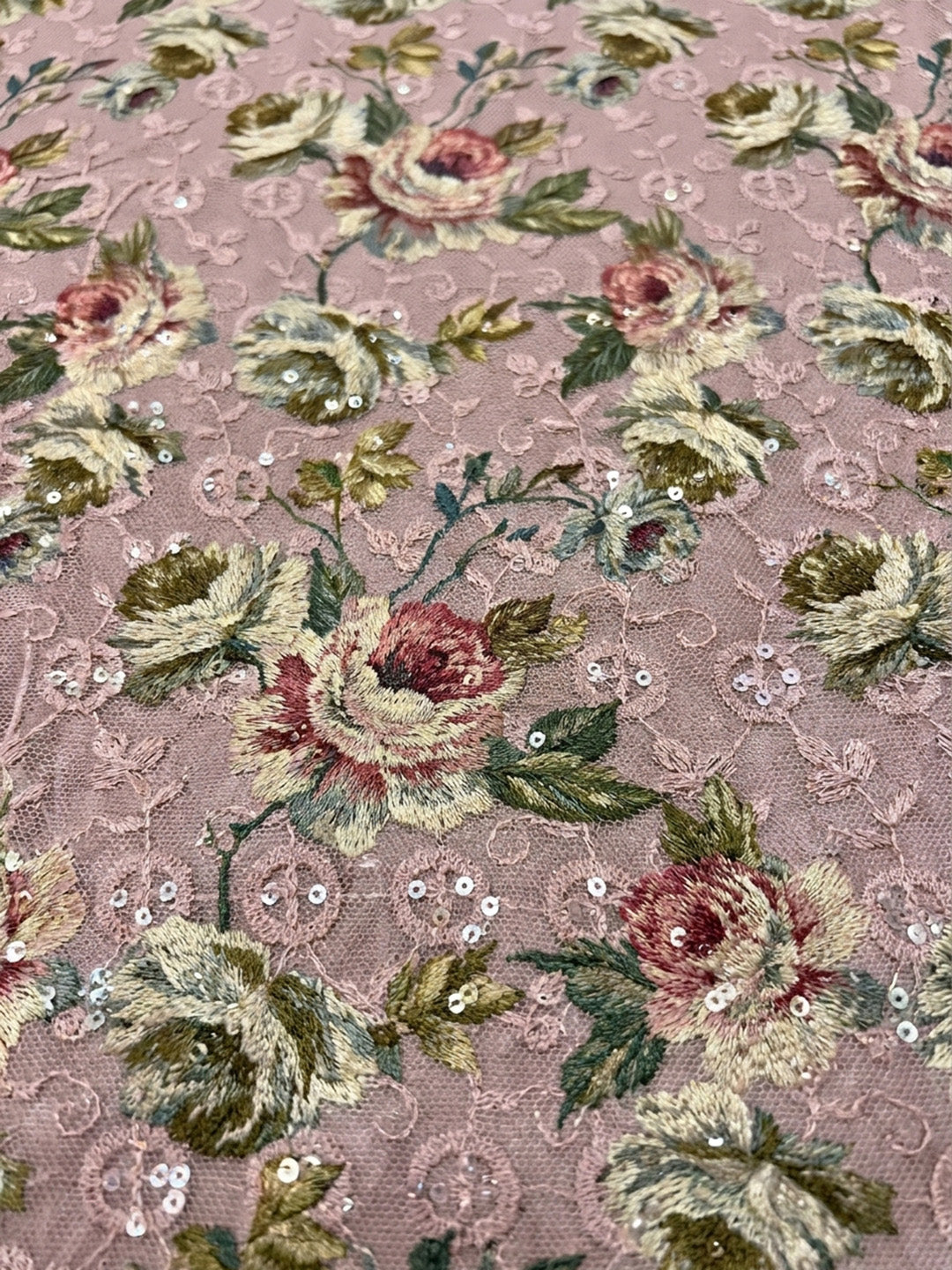 Peach Printed Cotton Blend Unstitched Dress Material