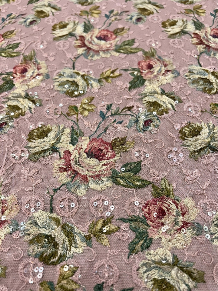 Peach Printed Cotton Blend Unstitched Dress Material
