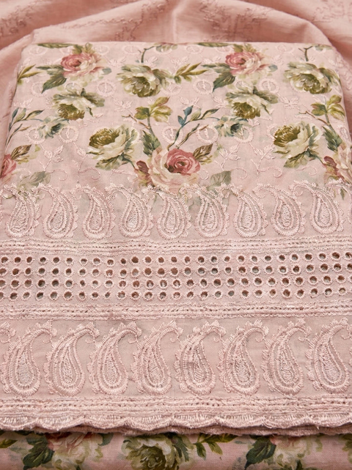 Pink Printed Cotton Blend Unstitched Dress Material