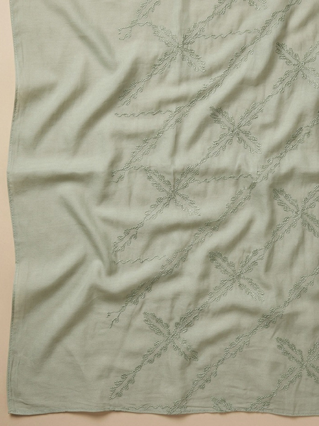 Pista Green Printed Cotton Blend Unstitched Dress Material