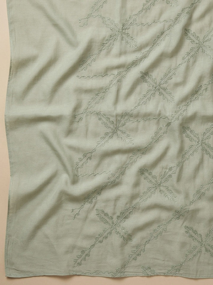 Pista Green Printed Cotton Blend Unstitched Dress Material