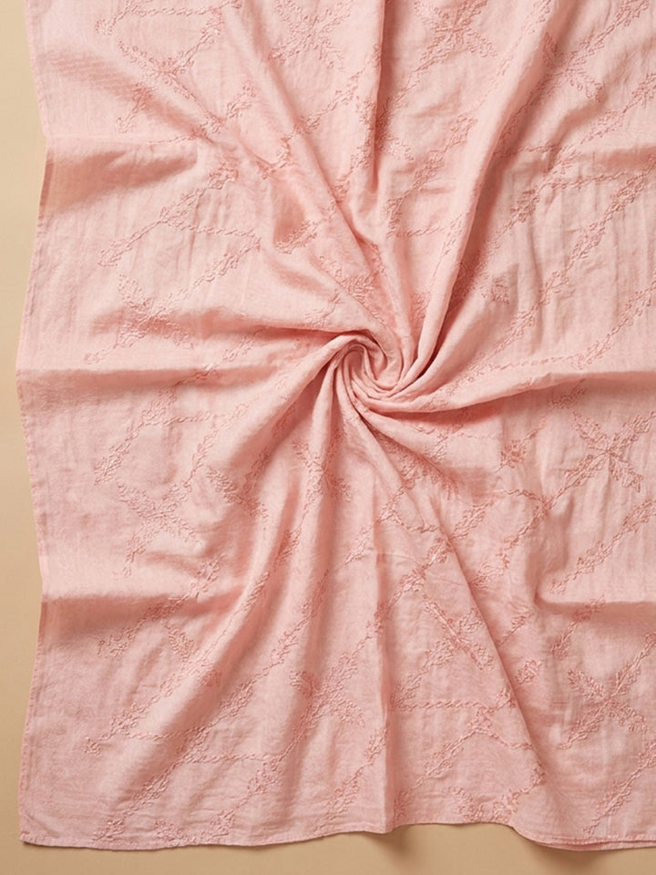Peach Printed Cotton Blend Unstitched Dress Material