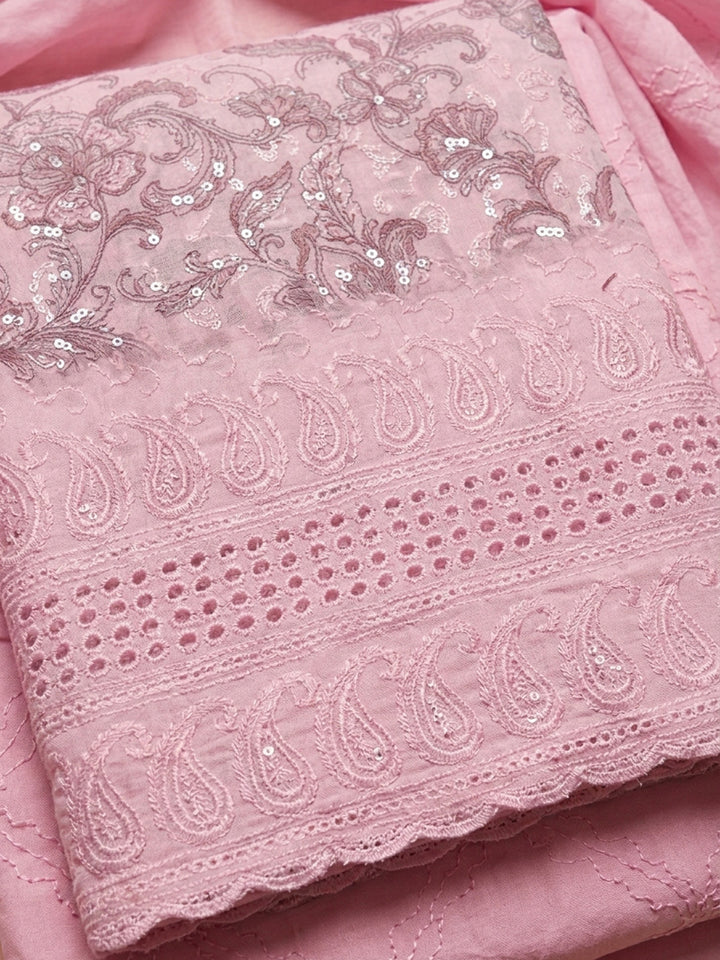 Pink Printed Cotton Blend Unstitched Dress Material