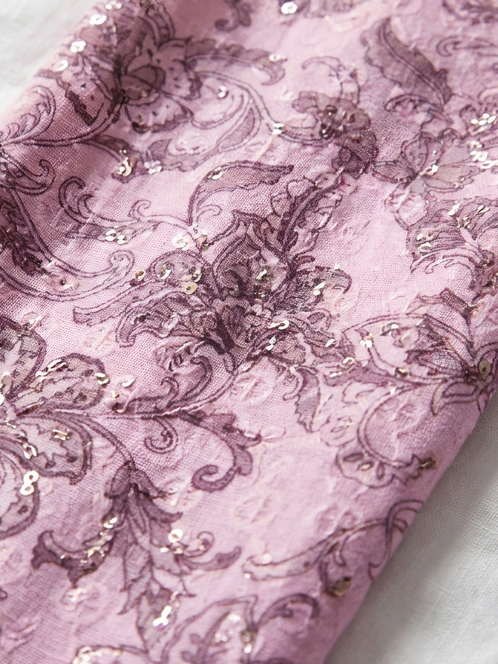 Pink Printed Cotton Blend Unstitched Dress Material