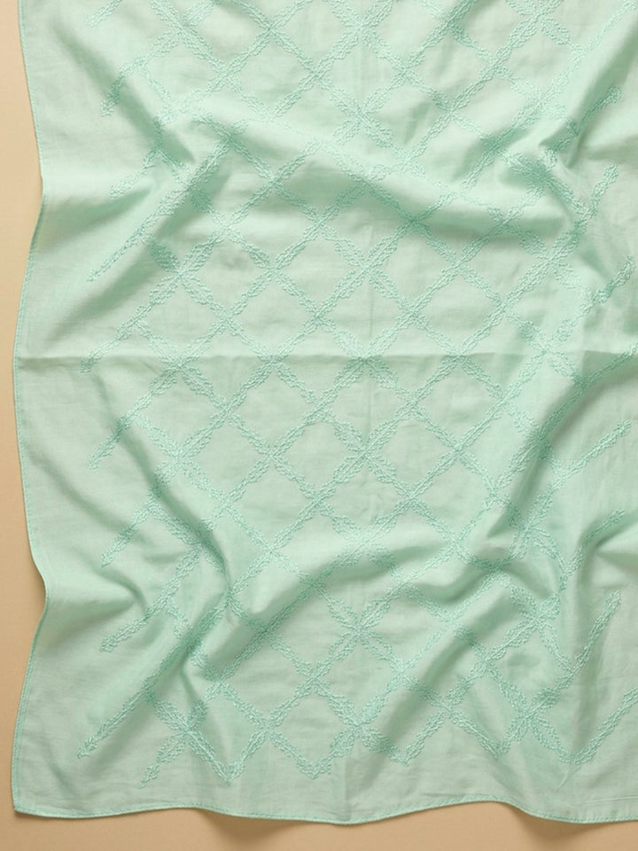 Sea Green Printed Cotton Blend Unstitched Dress Material