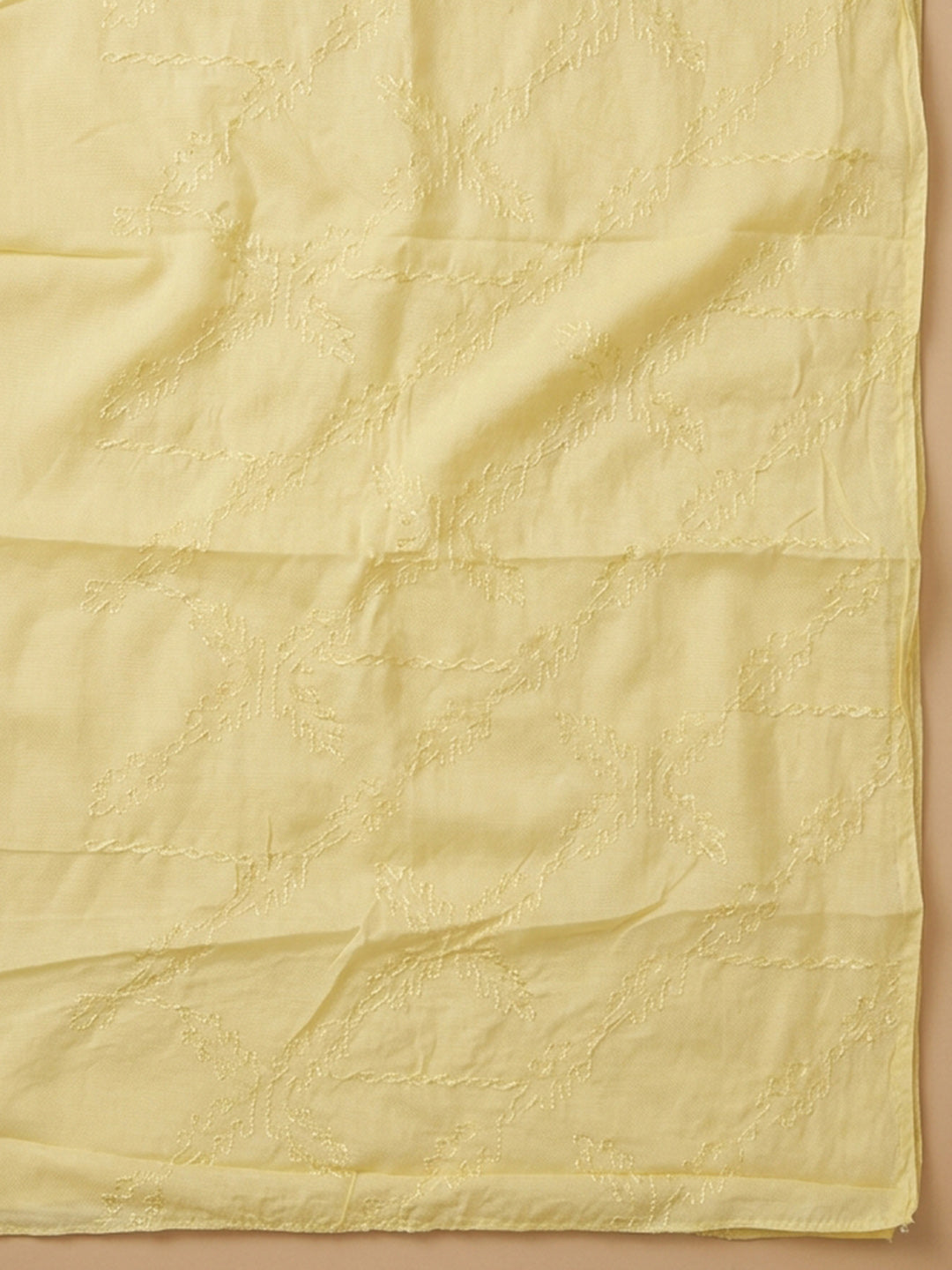Yellow Printed Cotton Blend Unstitched Dress Material