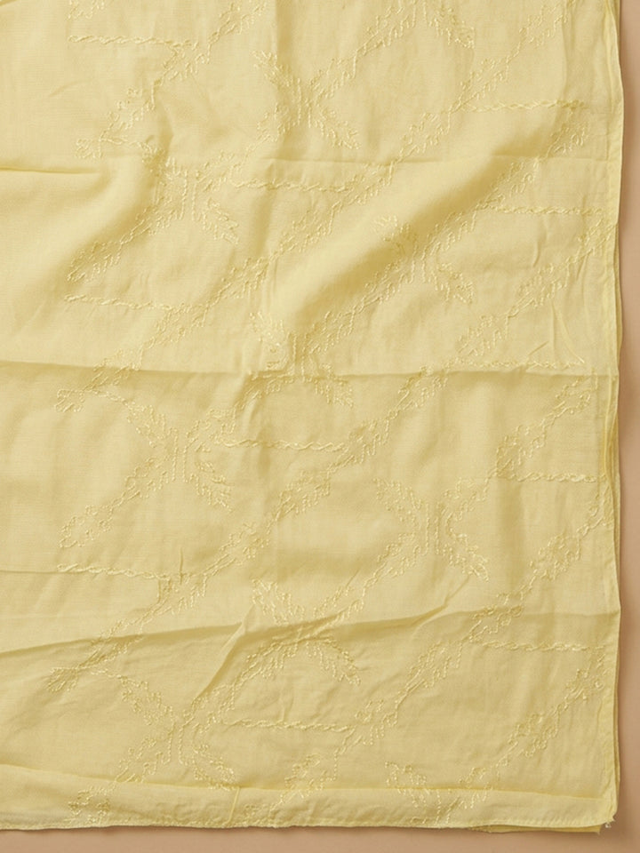 Yellow Printed Cotton Blend Unstitched Dress Material